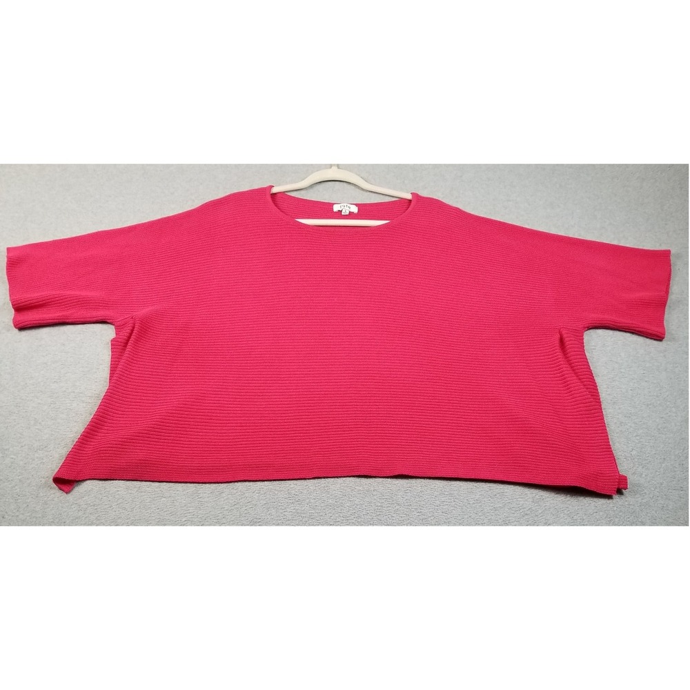 Fate Sweater Women's Large L Pink Ribbed Knit Short Sleeve Boxy Pullover Slits